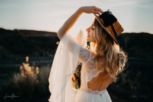sunset, wedding dress, bohemian